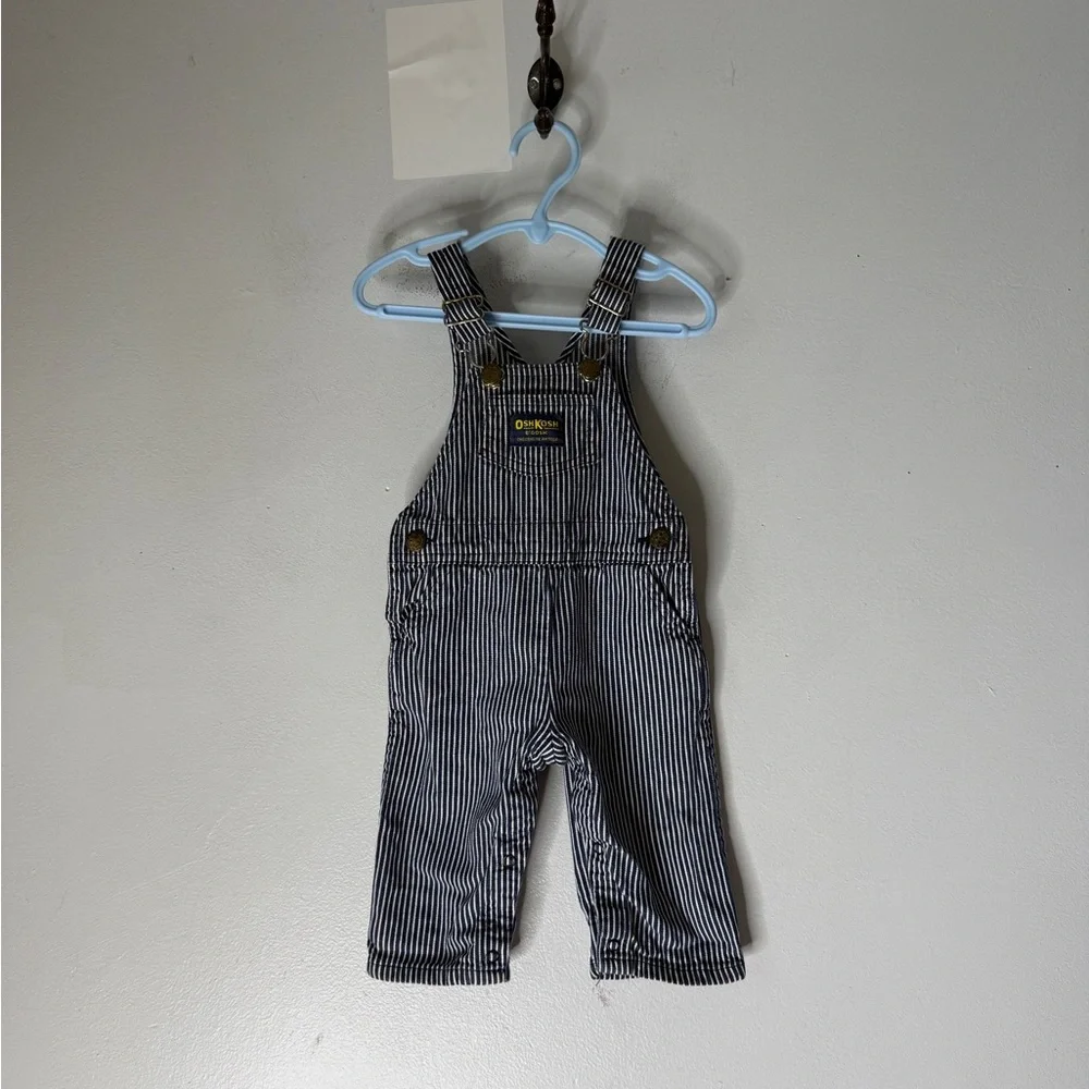 Vtg Baby B'Gosh OshKosh Railroad‎ Stripe Demin Vestbak Overalls Size 18 Months